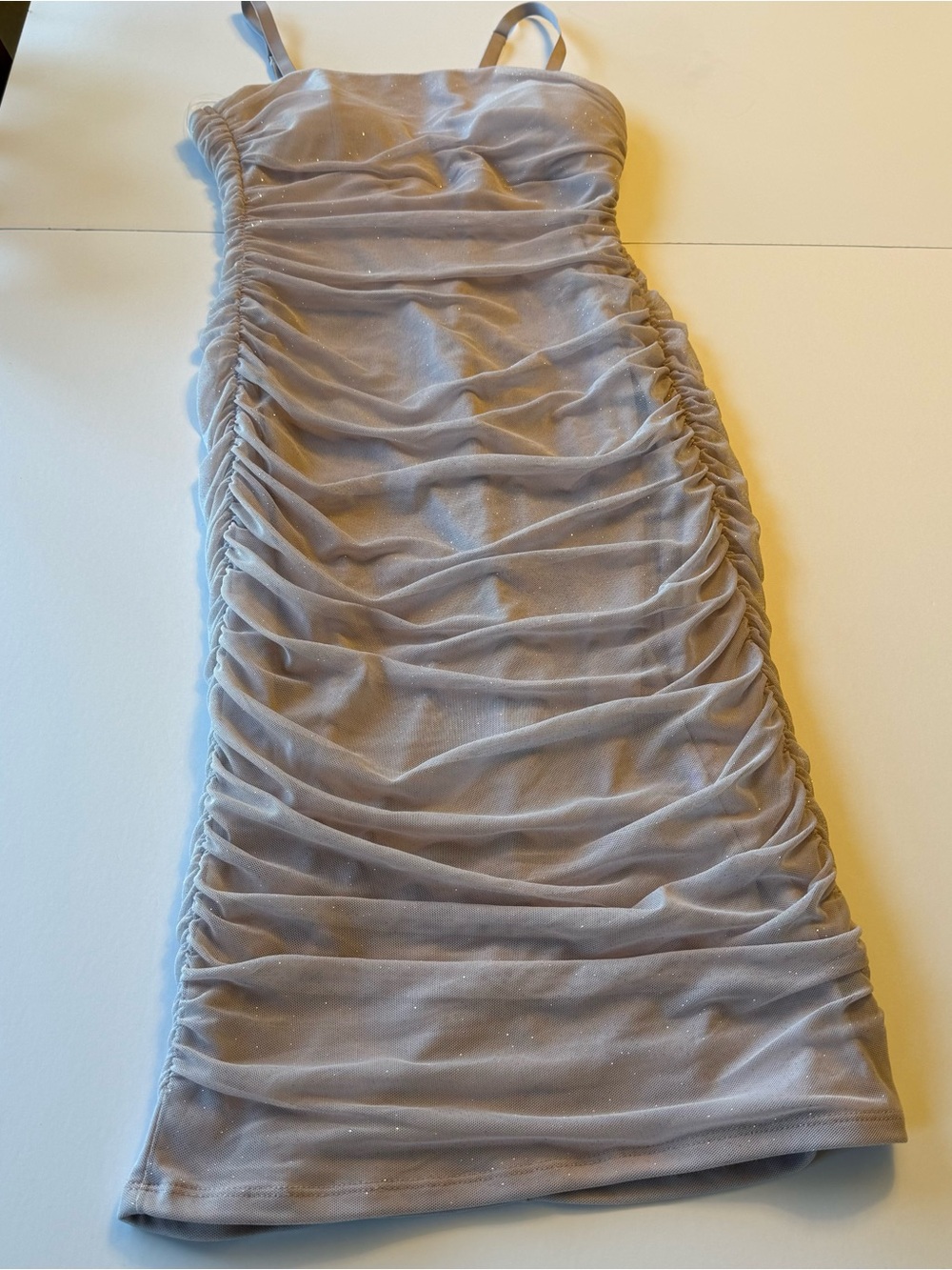 Ruched blush pink Silver-Gray Spaghetti Strap Dress